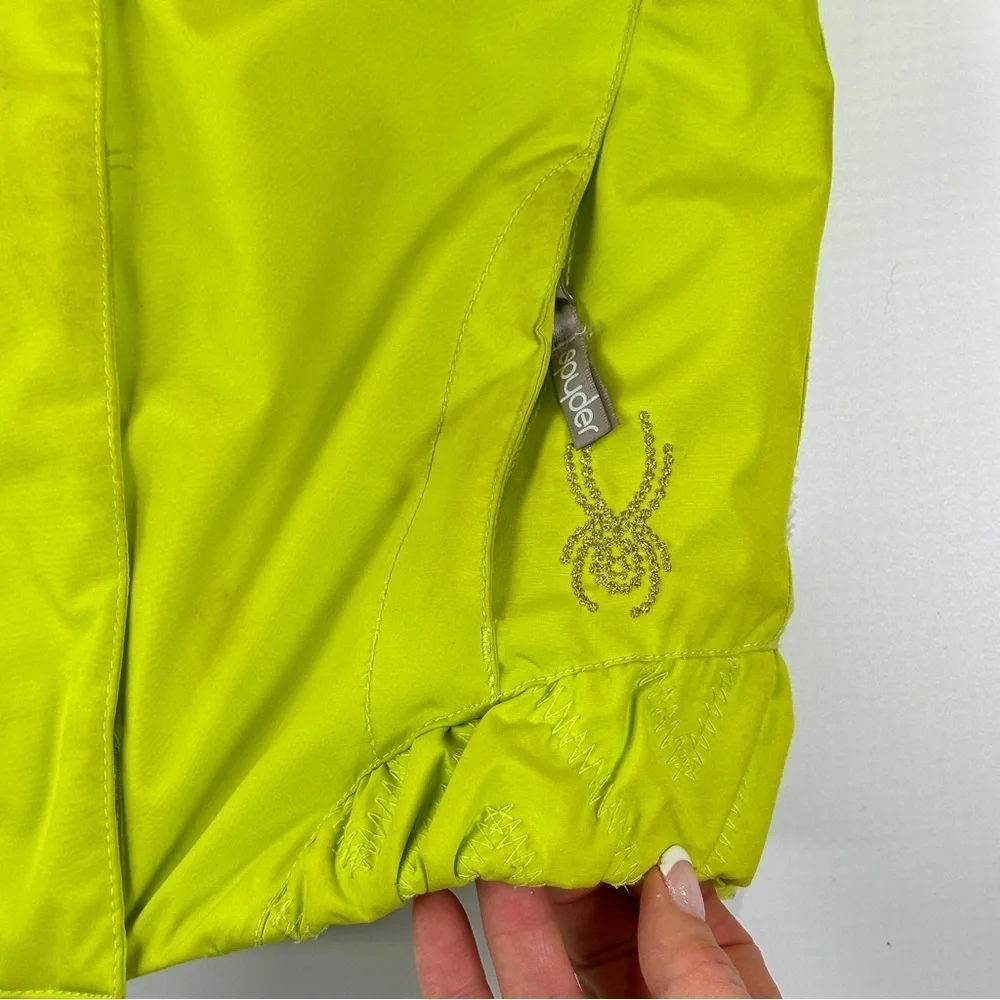 Spyder girls Bitsy Lola ski jacket insulated faux fur hood neon green size 5